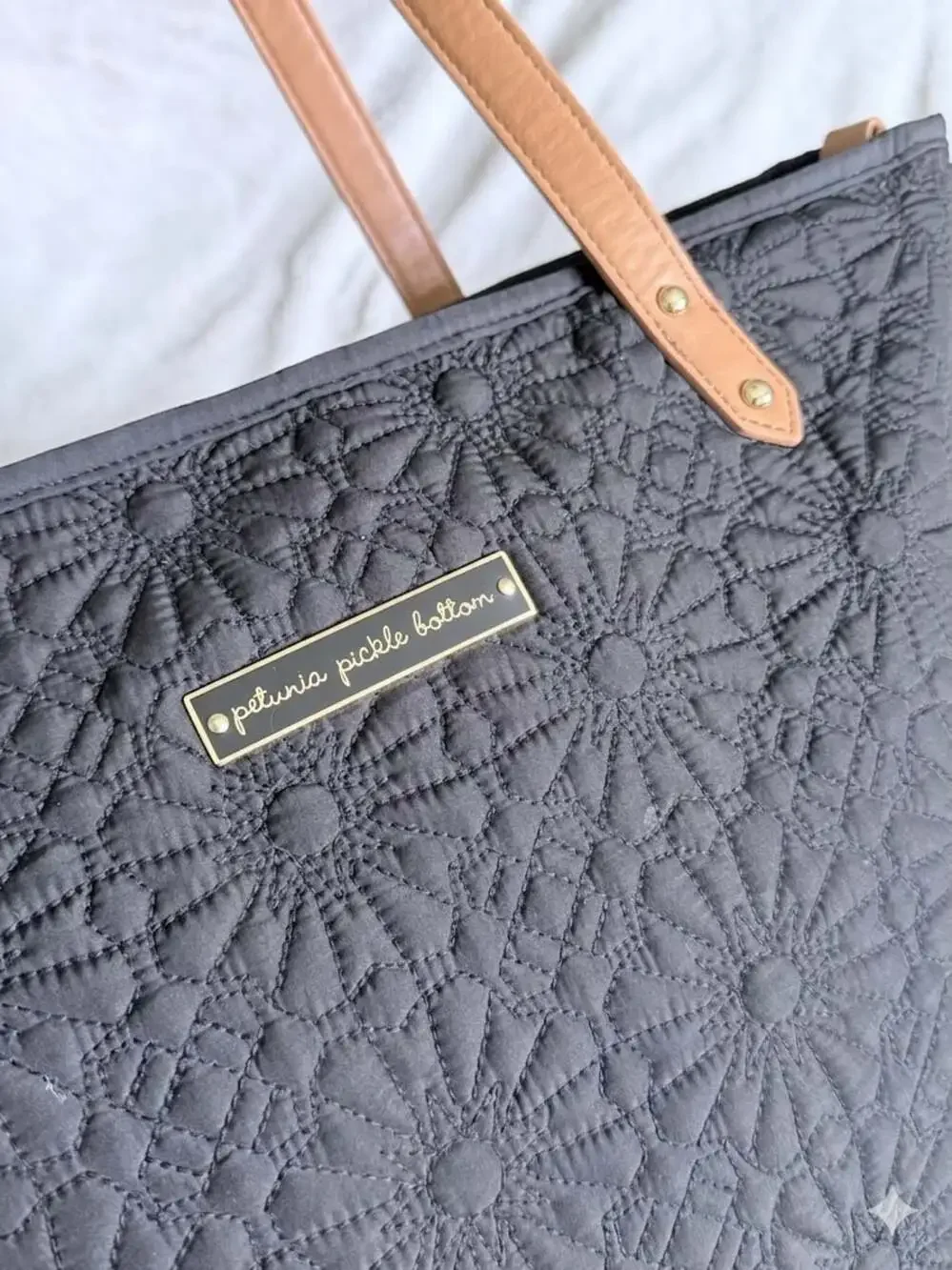 Petunia Pickle Bottom Downtown Tote Quilted Black Diaper Bag